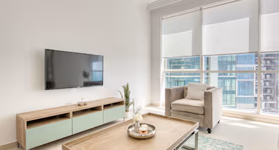 Comfy living area at Al Mamsha Street Serviced Apartments, Dubai
