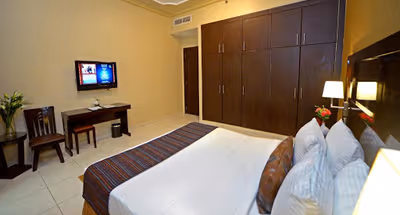 Luxury bedroom at Baghdad Street Serviced Apartments, Al Nahda 2