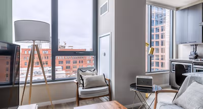 Living area at West Washington Boulevard #W709 Serviced Apartment, West Loop