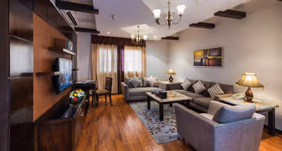 Living area at Al Ihssa Street Serviced Apartment