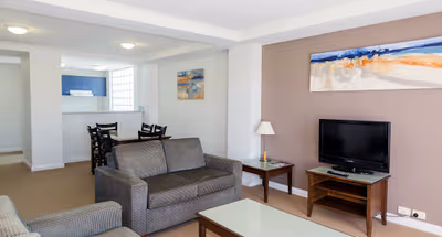Simplistic living area in Hunter Street Apartments