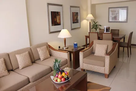 Bright living area at Al Rawda Arjaan Serviced Apartments, Nahyan Camp