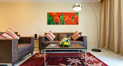 Living area at Dubailand Serviced Apartments, Dubai Land