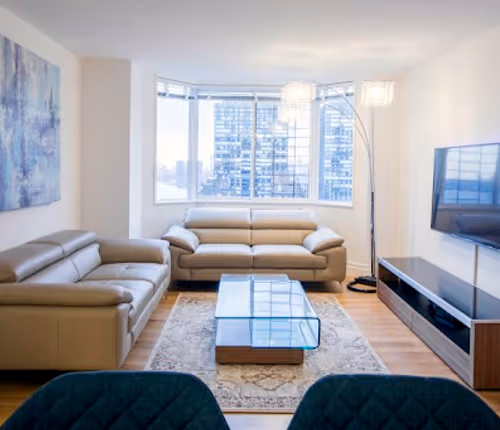 Living room at Midtown East apartment