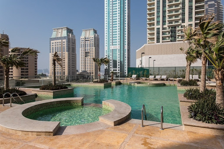 Pool side at Mamsha Street Residences Serviced Apartments, Dubai Marina