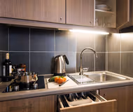Fully equipped kitchen at Fairclough Street Apartments in Liverpool City