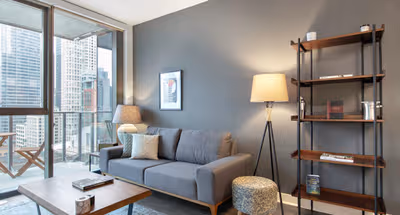 Spacious living area at West Hubbard Street #1508 Serviced Apartment, River North