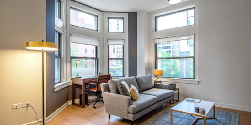 Living area at W. Chicago Avenue #216 Serviced Apartment, River North