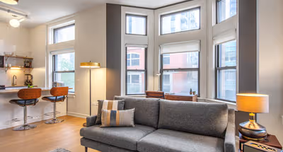 Spacious living area at W. Chicago Avenue #216 Serviced Apartment, River North