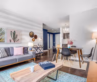 Simplistic living area in West 50th Street Apartment, Manhattan