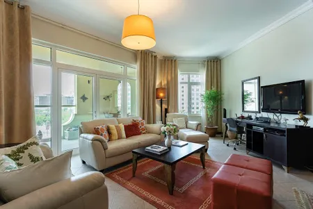 Bright living area at Shoreline 7 Serviced Apartments, Palm Jumeirah