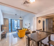 Living room at Silverine Tower Serviced Apartments, Dubai Marina