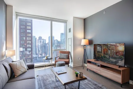 Bright living area at North Lake Shore Drive Serviced Apartment, Streeterville
