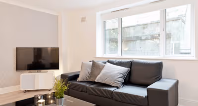 Living room at South Dock apartment