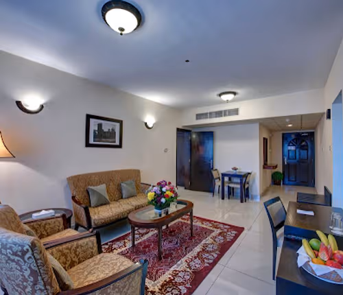 Living area at 16 Mankhool Street Serviced Apartments, Bur Dubai