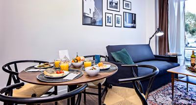 Dining space at Plaza Espana Fira