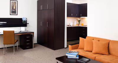 Simplistic living area in Citadines City Centre Tbilisi