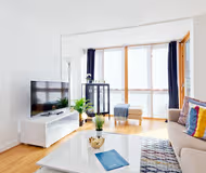 Living room at South Dock apartment