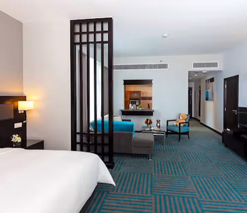 Luxury bedroom at Deira Creek Street Serviced Apartments, Deira