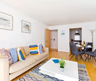 Living room at South Dock apartment