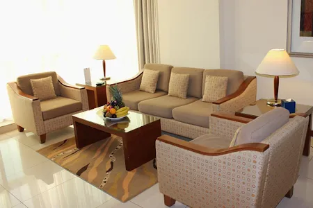 Living area at Al Rawda Arjaan Serviced Apartments, Nahyan Camp