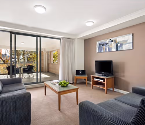 Simplistic living area in Hunter Street Apartments