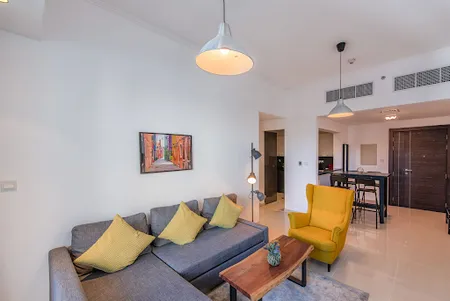 Spacious living area at Silverine Tower Serviced Apartments, Dubai Marina