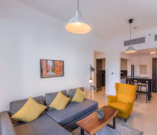 Spacious living area at Silverine Tower Serviced Apartments, Dubai Marina