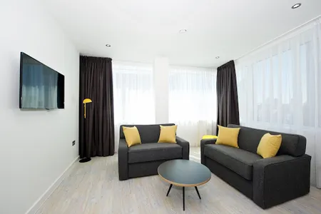 Living area at Manchester Piccadilly Aparthotel