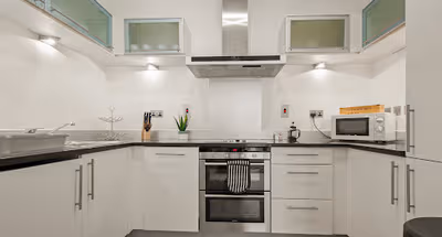 Fully equipped kitchen at South Quay Serviced Apartments by MySquare