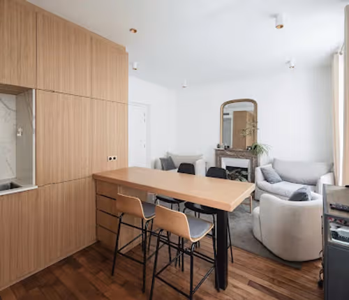 Dining space at Design apartment at the top of the Marais
