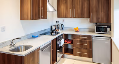 Fully equipped kitchen at Grattan Street Apartment