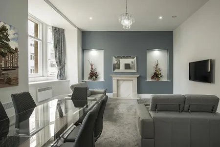 Dining space at 42 Castle Street Apartments in Liverpool City