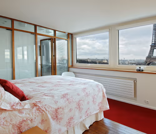 Luxury bedroom at Rue Auguste Bartholdi Serviced Apartment, Palais-Bourbon