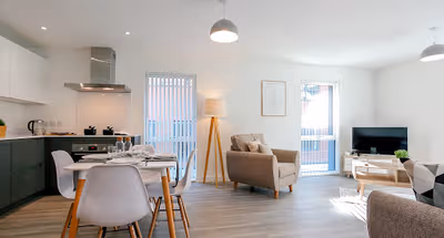 Spacious living area at Apartments in Northern Quarter Manchester