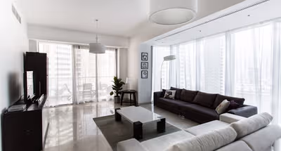Living area at Mamsha Street Residences Serviced Apartments, Dubai Marina