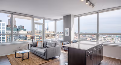 Bright living area at West Adams Street #1806 Serviced Apartment, West Loop