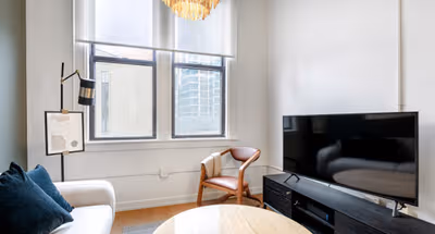 Spacious living area at West Chicago Avenue 613 Serviced Apartment, River North