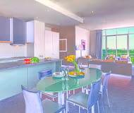 Fully equipped kitchen at Flinders Street Apartments, Melbourne