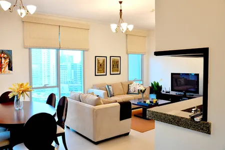 Bright living area at Marina Promenade Residences Serviced Apartments, Dubai Marina