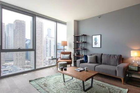 Bright living area at W. Madison #2006 Serviced Apartment, West Loop